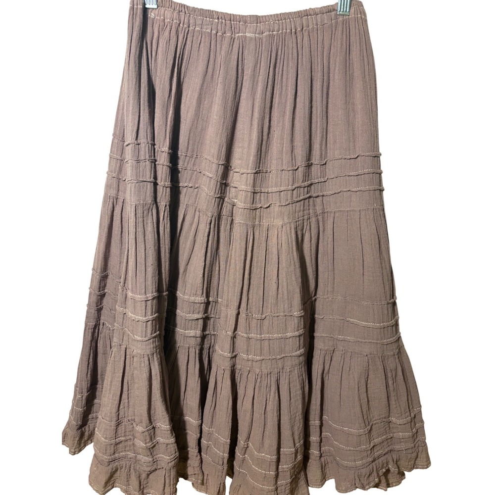 Honest Cotton Brown Tiered Gauze Maxi Skirt Boho Elastic Waist XS/S